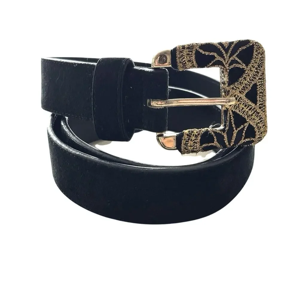 Express glam retro black belt w/ golden detail buckle sz L Whimsygoth rave